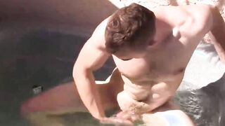 Adorable muscle head jerks off in jacuzzi after obsession ball rub