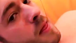 Young amateur strokes his big cock after an erotic interview