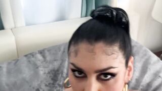 POV blowjob and hardcore fucking of curvy brunette babe