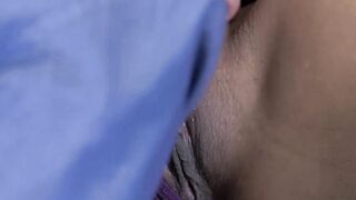 On a couch a seductive black girl fucks a white man