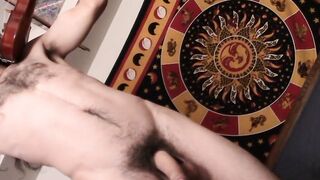Hairy amateur is jacking off his huge dick and cuming a lot