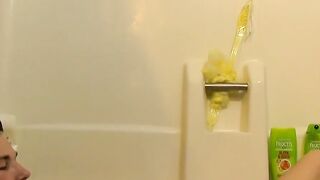 Youthful dick darling having solo fun under a hot shower
