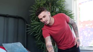 Short inked gay raw fucks his tall bearded boyfriend