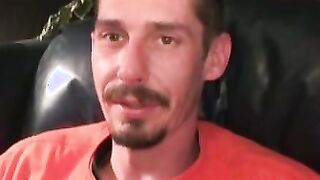 Rough stud smokes during an interview and masturbates solo