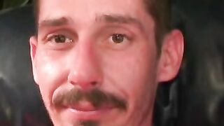 Rough stud smokes during an interview and masturbates solo