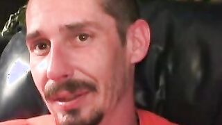 Rough stud smokes during an interview and masturbates solo