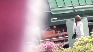 Tasteful Japanese redhead tracks down a mystery spot to pee