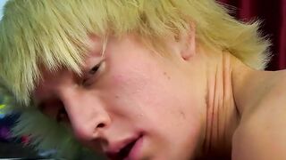 Fair 18yo Jeremy Sanders rams ass with dildo while wanking