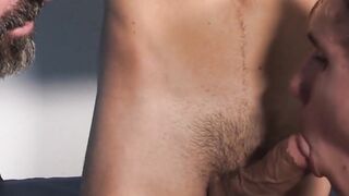 Buff stepdads dick sucked by stepsons in a trio fuck