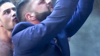 Anal fucking with a boss who is tied up and blindfolded too