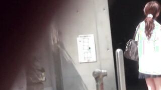 Japanese schoolgirls are peeing while voyeur films them