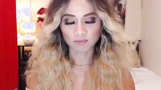 Blonde shemale jerks big cock on solo webcam show