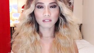 Blonde shemale jerks big cock on solo webcam show