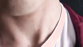 Young Latino girl with bare shoulders and a huge cock on her face