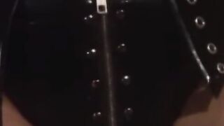 Redhead domina punishes a lesbian sub with a megadildo