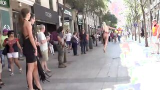 Busty blonde celebrates Pride on the streets