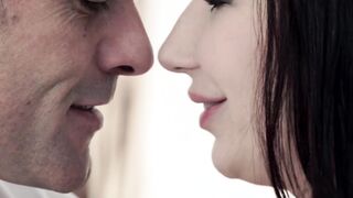 Sensual beauty takes giant dick in her ass doggy style