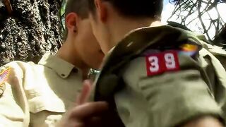 Sweet twinks who work as park rangers fuck raw in the woods