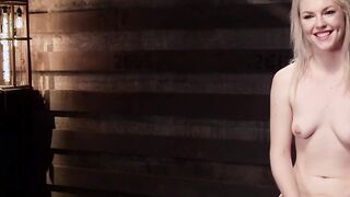 Gagged blonde slave crotch roped over tights