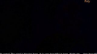 The women give a oral sex on a outdoors balcony, and then walks with a cum on her face