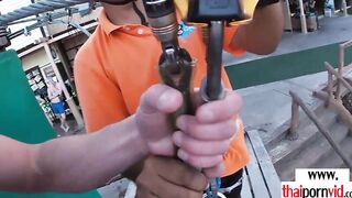 Amateur Thai 18 year old Cherry gets some fun on a huge euro penis