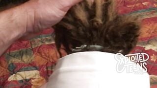 Watch this teen with a hairy pussy and dreadlocks suck cock