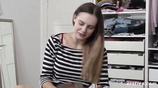 German studies college girl Lauren riding her toy with relish