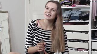 German studies college girl Lauren riding her toy with relish