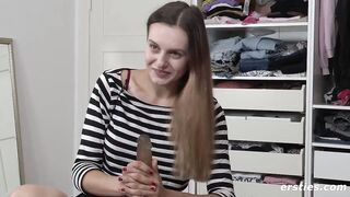 German studies college girl Lauren riding her toy with relish