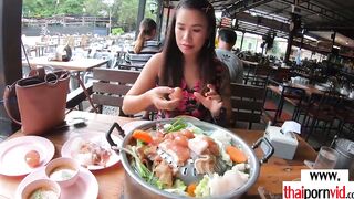 Amateur Thai teenie Polly with long jugs helping to her euro bf