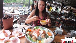 Amateur Thai teenie Polly with long jugs helping to her euro bf