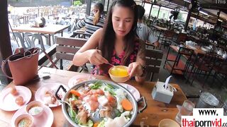 Amateur Thai teenie Polly with long jugs helping to her euro bf