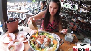Amateur Thai teenie Polly with long jugs helping to her euro bf