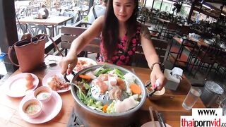 Amateur Thai teenie Polly with long jugs helping to her euro bf