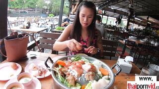 Amateur Thai teenie Polly with long jugs helping to her euro bf