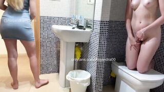 I'm masturbating into the WC and my stepsister comes into to look at herself into the mirror