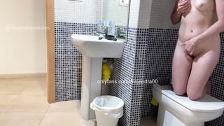 I'm masturbating into the WC and my stepsister comes into to look at herself into the mirror