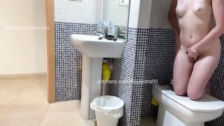 I'm masturbating into the WC and my stepsister comes into to look at herself into the mirror