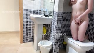 I'm masturbating into the WC and my stepsister comes into to look at herself into the mirror