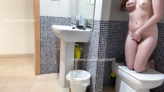 I'm masturbating into the WC and my stepsister comes into to look at herself into the mirror