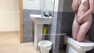 I'm masturbating into the WC and my stepsister comes into to look at herself into the mirror