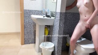 I'm masturbating into the WC and my stepsister comes into to look at herself into the mirror