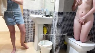 I'm masturbating into the WC and my stepsister comes into to look at herself into the mirror