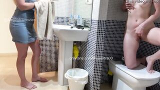 I'm masturbating into the WC and my stepsister comes into to look at herself into the mirror