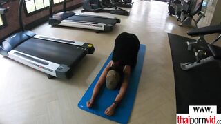 Big Boobed amateur Thai 18 year old Unwind on a long white penis after workout