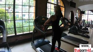 Big Boobed amateur Thai 18 year old Unwind on a long white penis after workout
