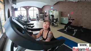 Big Boobed amateur Thai 18 year old Unwind on a long white penis after workout