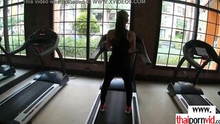 Big Boobed amateur Thai 18 year old Unwind on a long white penis after workout