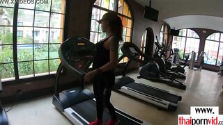 Big Boobed amateur Thai 18 year old Unwind on a long white penis after workout