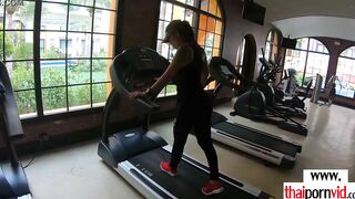 Big Boobed amateur Thai 18 year old Unwind on a long white penis after workout